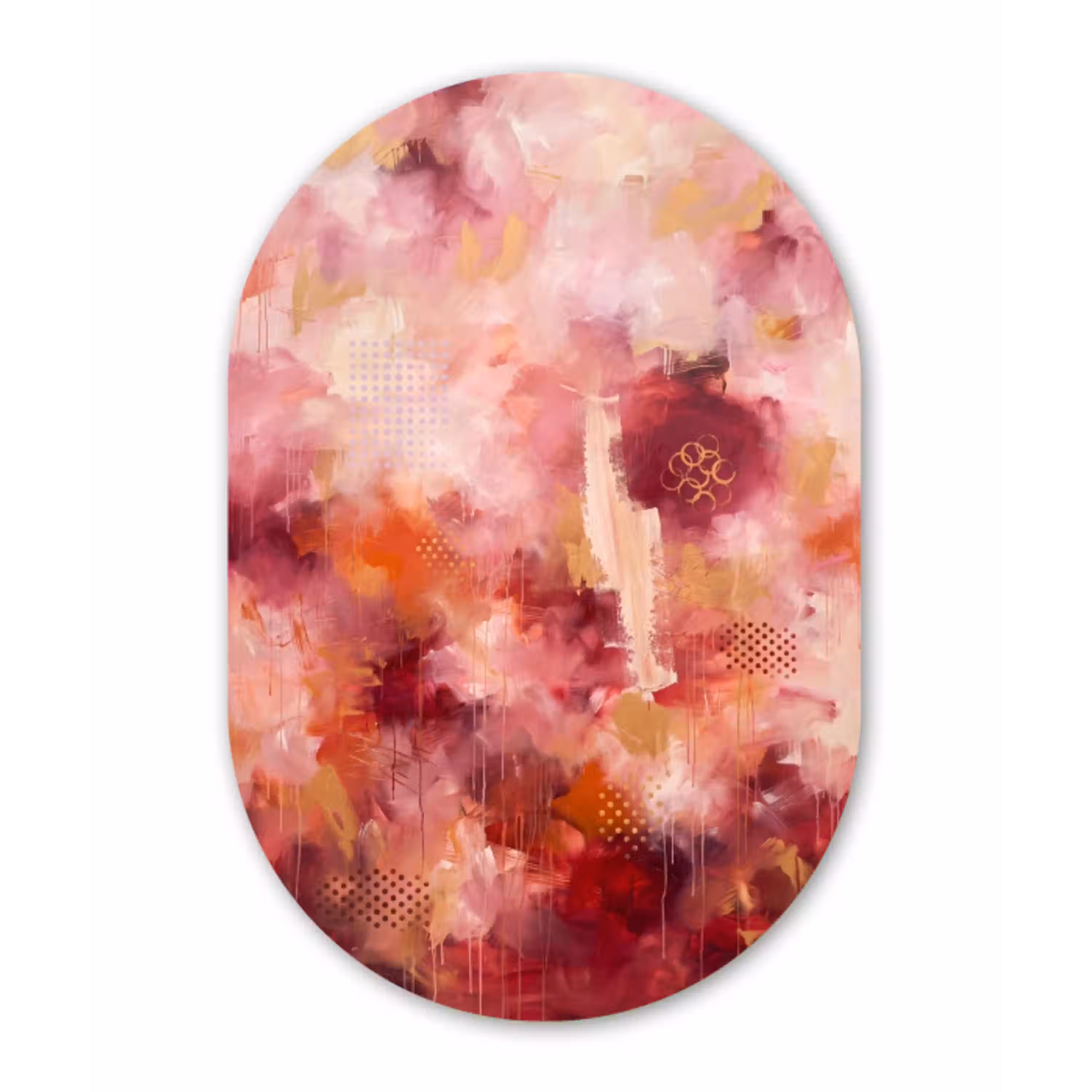 Abstract - Rood - Goud - Modern - Kunst Wandcirkel Ovaal Aluminium middel -3d