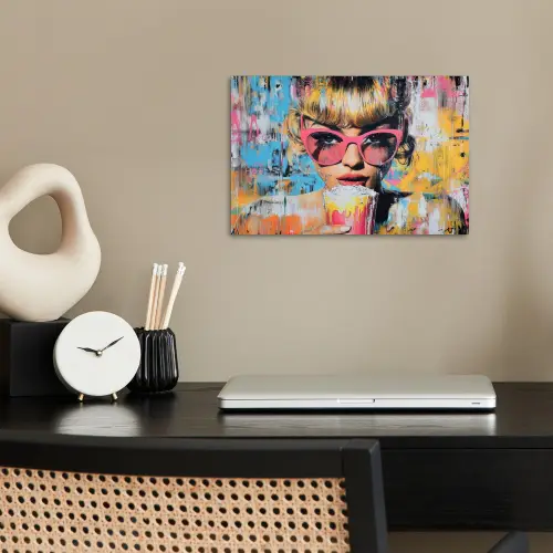 Zonnebril - Vrouw - Kleurrijk - Verfspetters poster papier klein -sfeer1