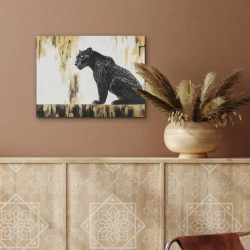 Panter - Zwart - Abstract - Goud PET vilt klein -sfeer4