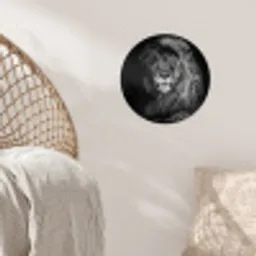 Leeuw - Ogen - Oranje - Zwart wit - Dieren - Portret Wandcirkel behangsticker klein -sfeer4