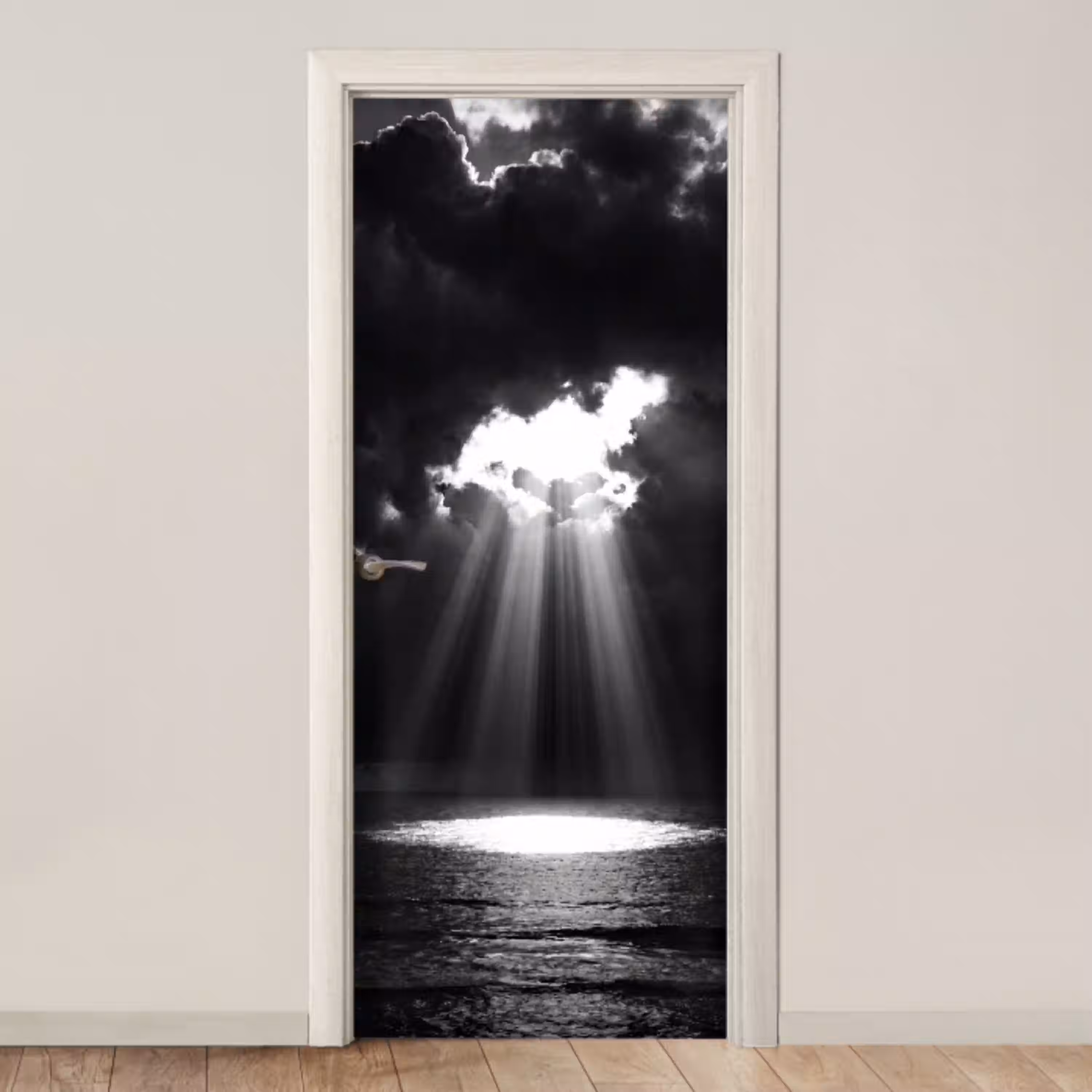 Licht - Wolken - Zee - Zwart-wit - Natuur deurposter klein -3d_beige