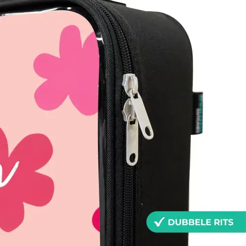 Roze bloemen Kinderkoffer - Zwart klein -rits_NL