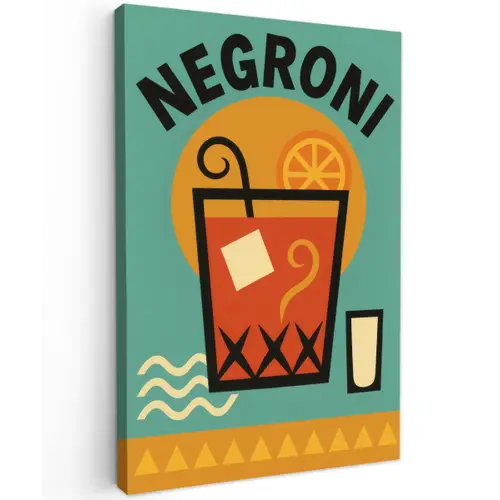 Cocktail - Negroni - Art - Sinaasappel Tuinposter op houten frame 2 cm dik klein -3d