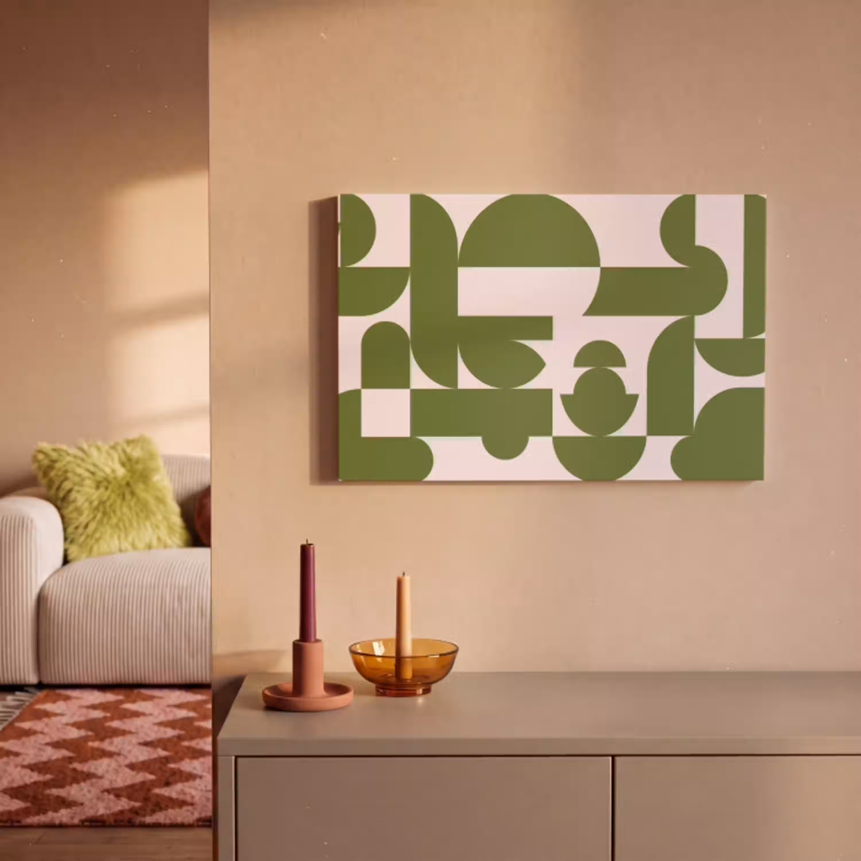 Abstract - Geometrie - Modern - Groen - Wit canvas 2cm klein -sfeer1