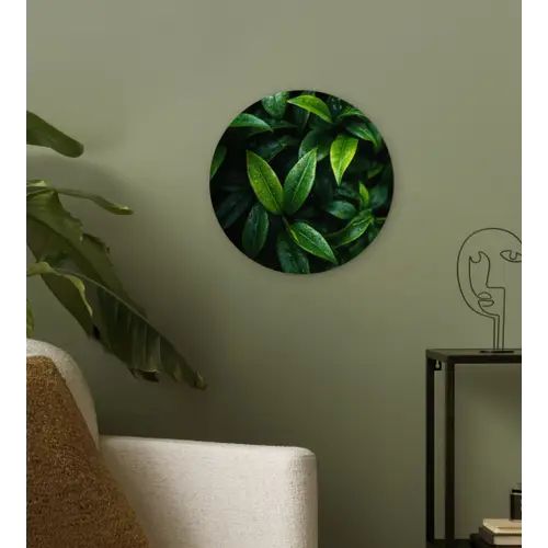 Bladeren - Regendruppels - Licht - Groen Wandcirkel plexiglas klein -sfeer3