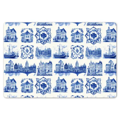 Huizen - Schepen - Blauw Placemat vinyl groot 368 -zzsfeer1_Kitchenyeah-website