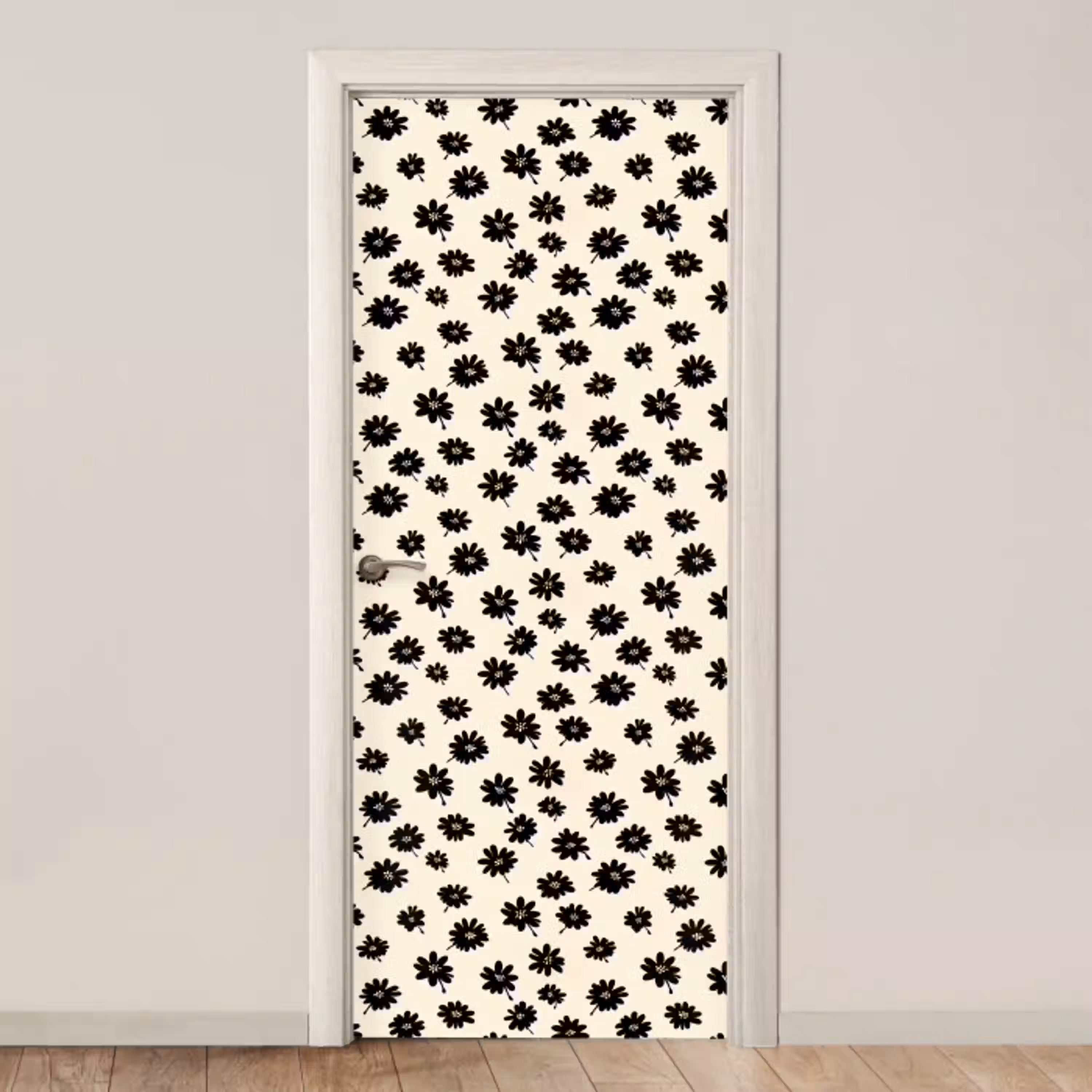 Madeliefjes - Grafisch - Zwart - Beige deurposter klein 289 -3d_beige