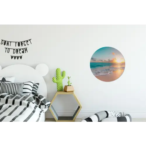Zonsondergang - Strand - Zee - Zomer - Blauw Wandcirkel aluminium klein -kinderkamer