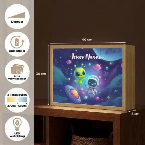 Alien - Astronaut - Ruimte - Planeten Light Box met batterij (Wandlamp kind) middel -USP_websiteoverzichtNL