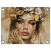 Vrouw - Bloemen  - Goud - Portret tuinposter los doek klein -3d