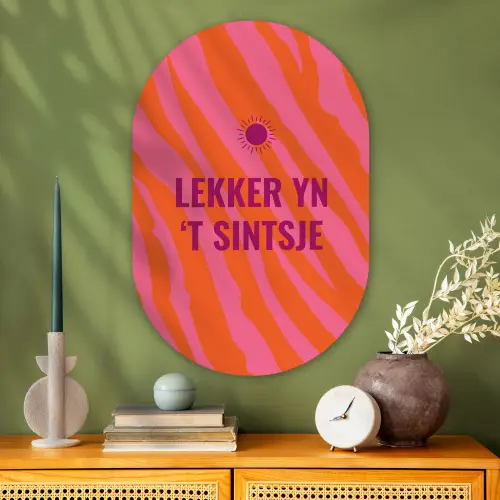 Quote - Zomer - Roze Wandcirkel Ovaal Glas middel -sfeer2