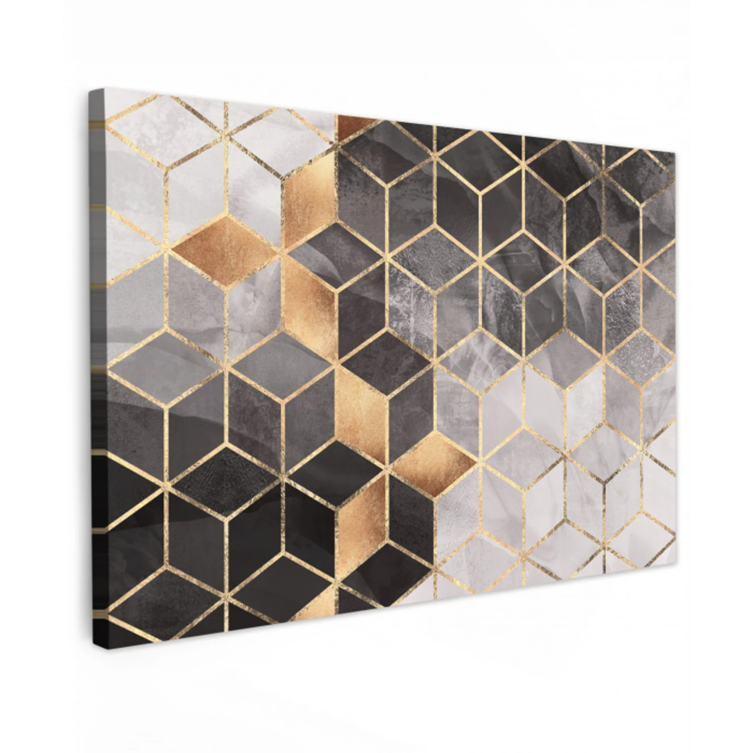 Abstract - Kubus - Goud - Patronen - Zwart - Wit canvas 2cm klein -z3d