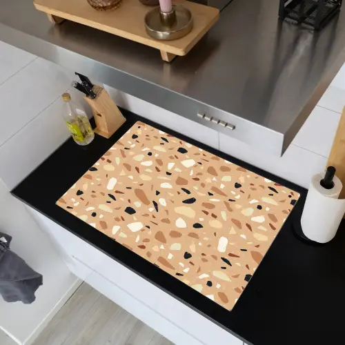 Terrazzo - Patroon - Kleurrijk - Oranje Inductie beschemer met haakjes klein 777 -sfeer1