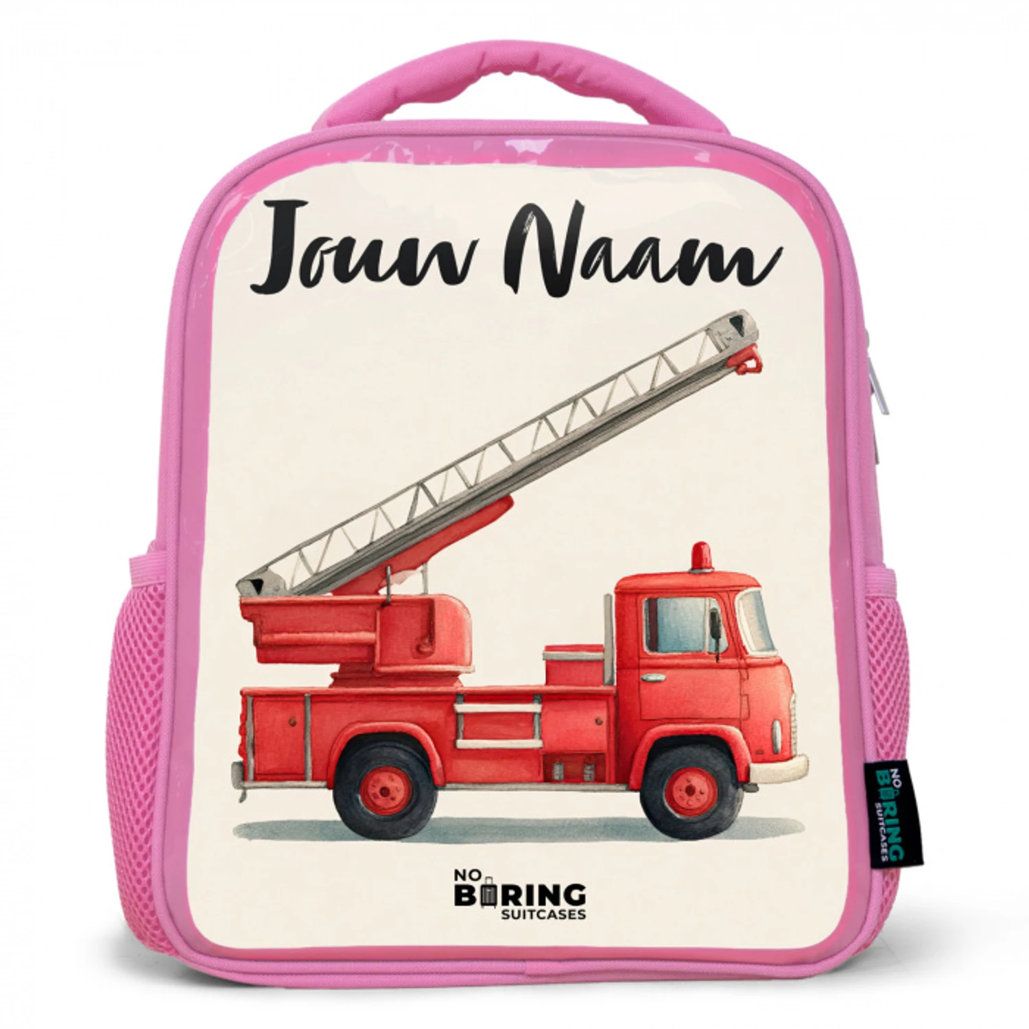 Brandweerwagen - Getekend - Rood Kinderrugzak - Roze middel -3d