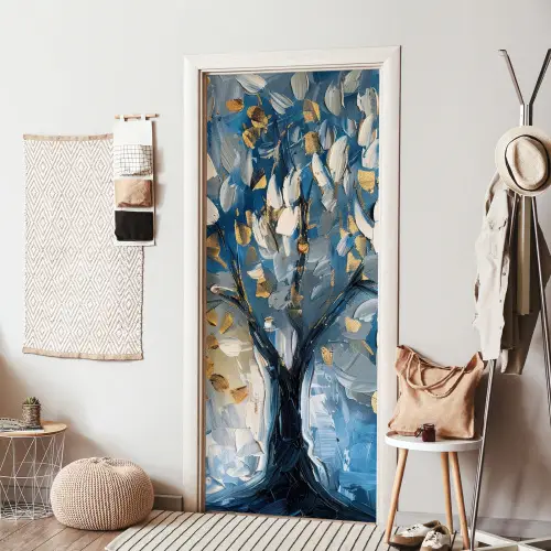 Boom - Blauw - Goud - Abstract deurposter klein -sfeer6