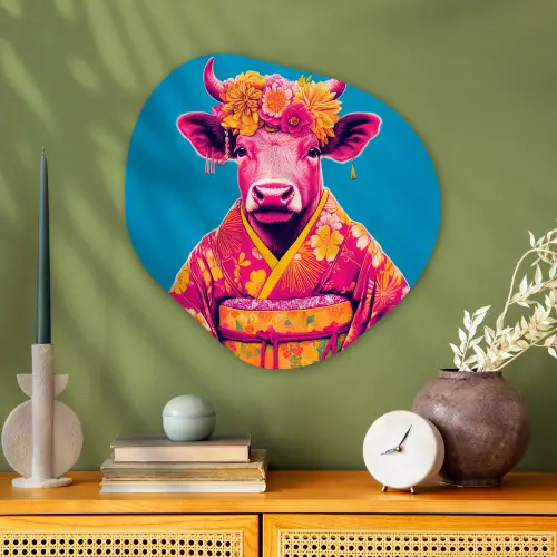 Koe - Bloemenkrans - Oorhangers - Kimono Wandcirkel Organisch Plexiglas middel -sfeer2