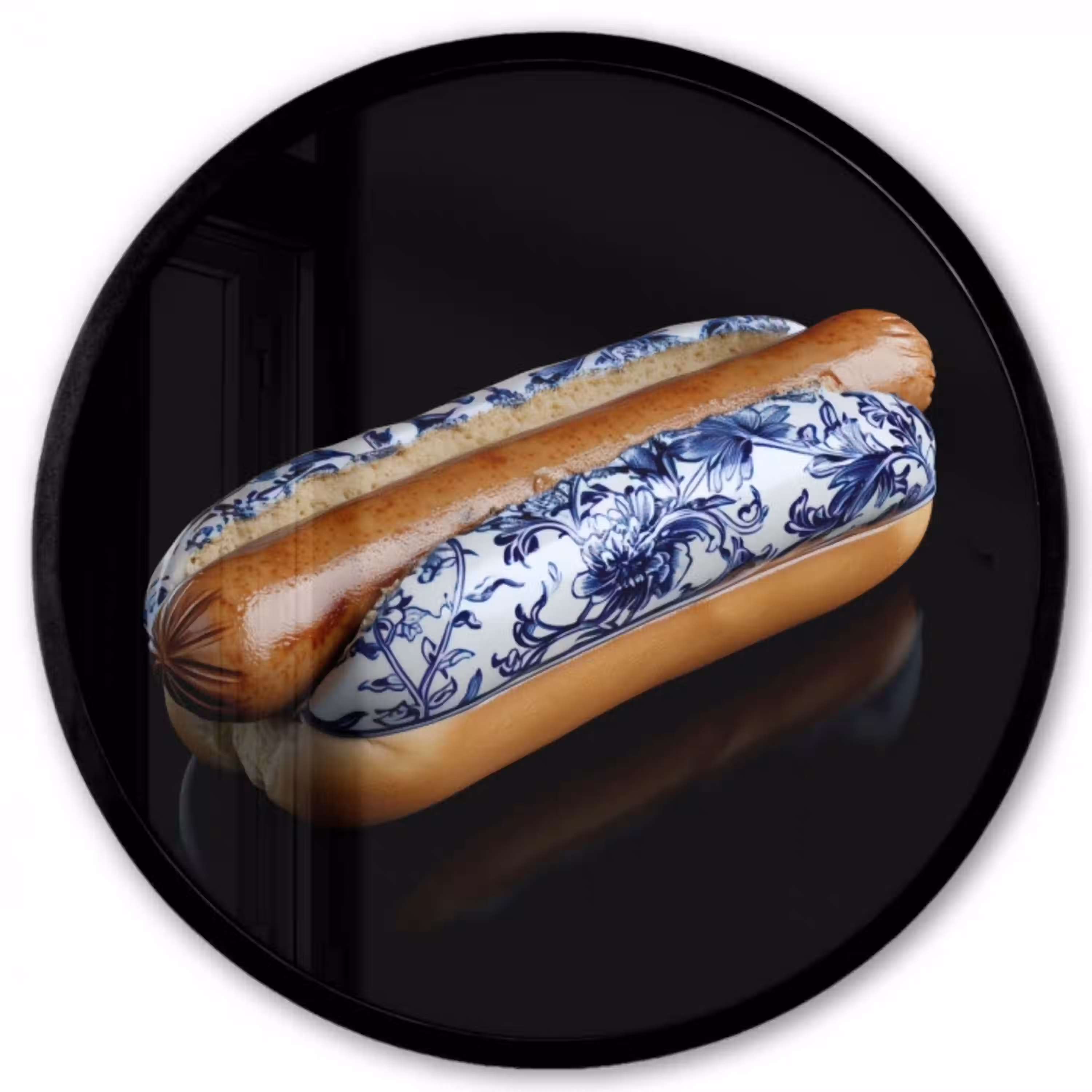 Hotdog - Porselein - Delfts blauw - Eten Fotolijst rond zonder passe partout klein -3d