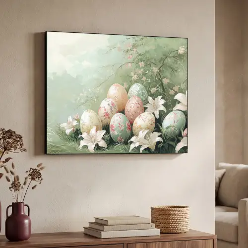 Paaseieren - Pasteltinten - Bloemen Textielframe zwart klein -sfeer3