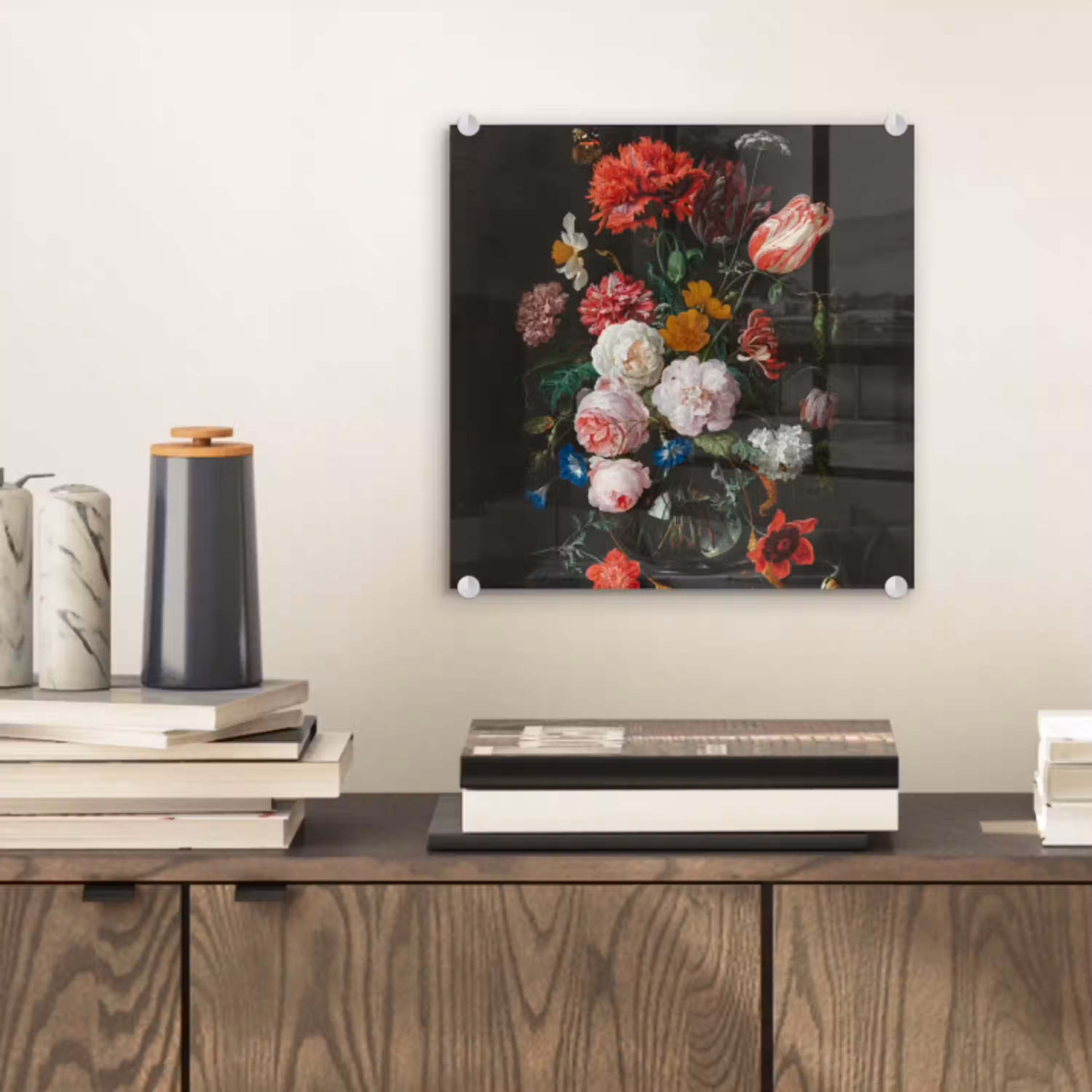 Stilleven met bloemen in een glazen vaas - Schilderij van Jan Davidsz. de Heem plexiglas 5mm klein -sfeer1