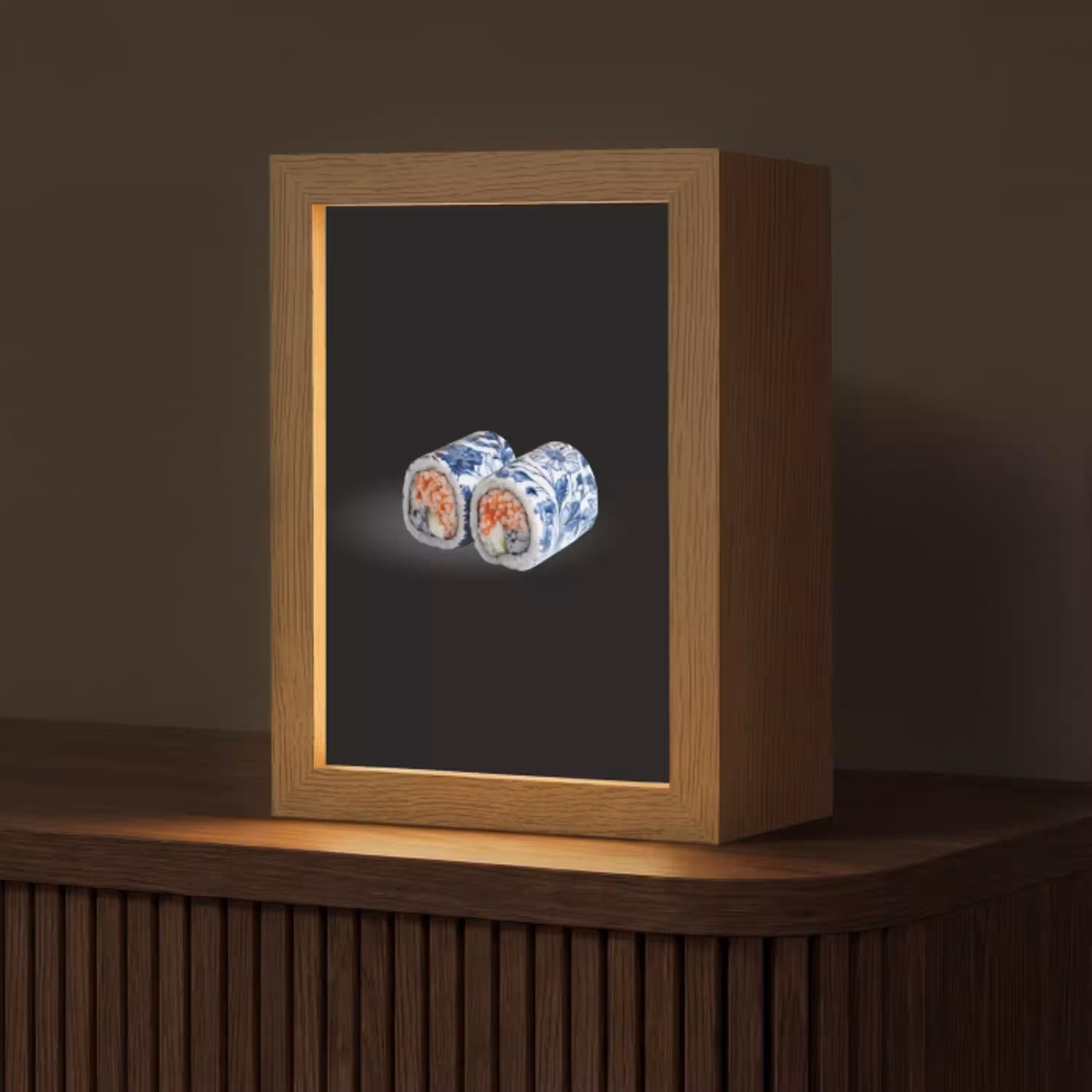 Sushi - Delfts blauw - Rijst - Vis - Elegant Light Box met kabel (Tafellamp) klein -z3d_website