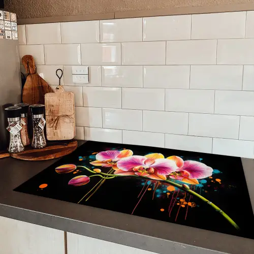 Orchidee - Graffiti - Kleurrijk - Bloemen - Abstract Inductie beschermer vinyl 3mm klein -sfeer3