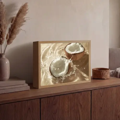 Kokosnoot - Water - Beige - Spetters Light Box met batterij (Wandlamp) middel -sfeer2