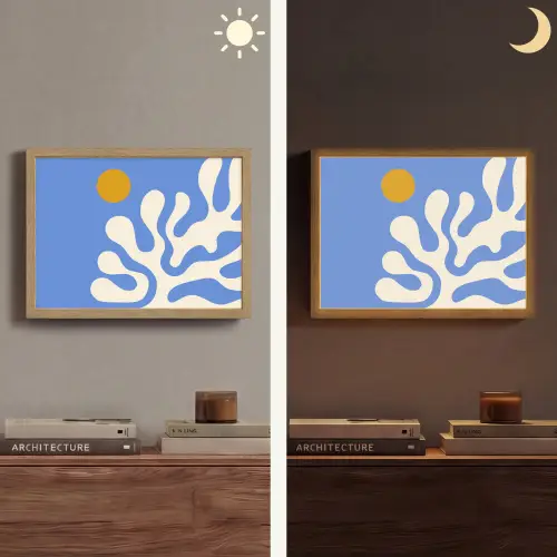 Minimalistisch - Organisch patroon - Blauw Light Box met batterij (Wandlamp) middel -sfeer3