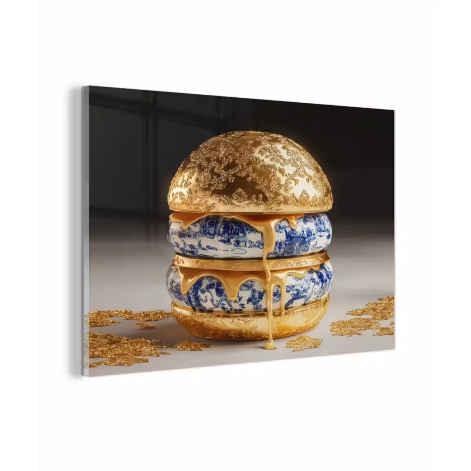 Glas schilderij - Delftsblauw - Goud - Burger