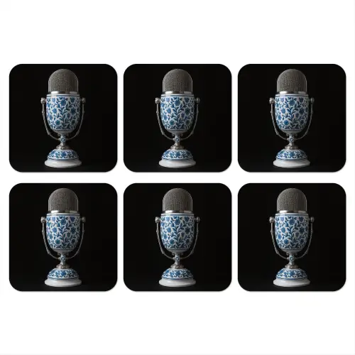 Microfoon - Delfts blauw - Muziek onderzetter kurk middel -3d