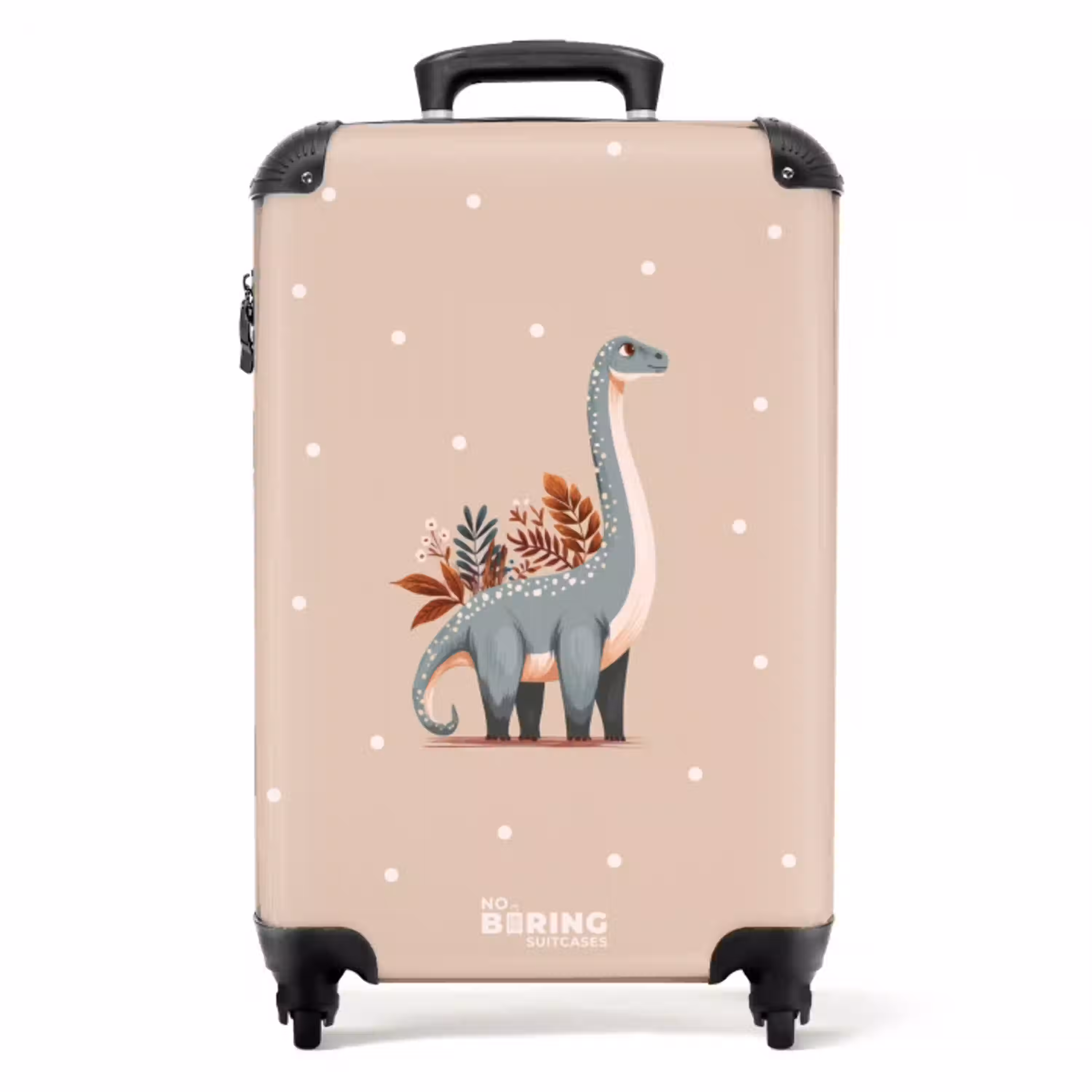 Blauwe dinosaurus op een beige stippenachtergrond NBS - Handbagage koffer - Volwassenen Unisex middel -productfoto_recht