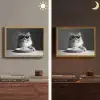 Langharige kat - Zonnebril - Spaghetti - Humor - Zwart - wit Light Box met batterij (Wandlamp) middel -sfeer3