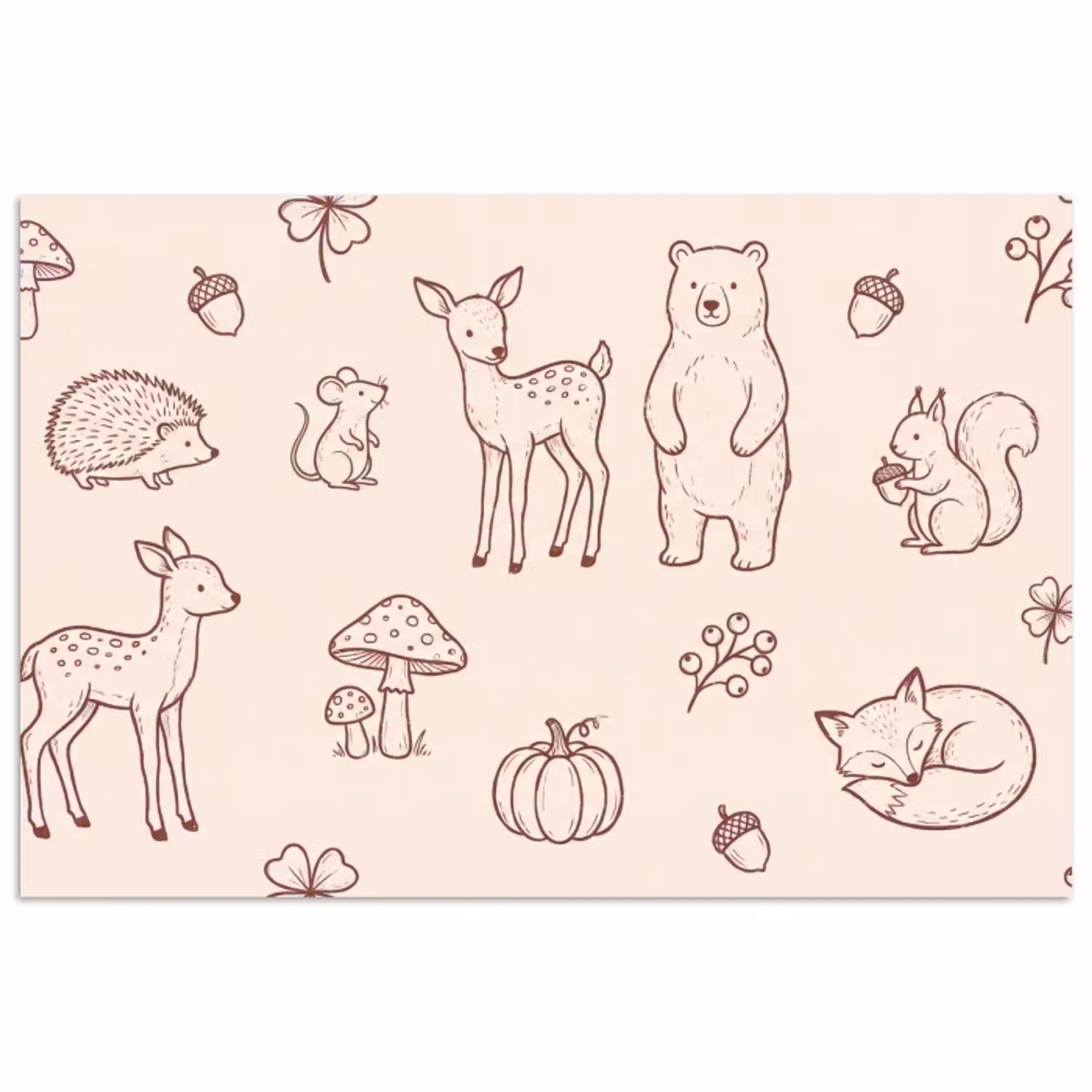 Dieren - Bos - Natuur - Schets - Patroon poster papier klein -3d
