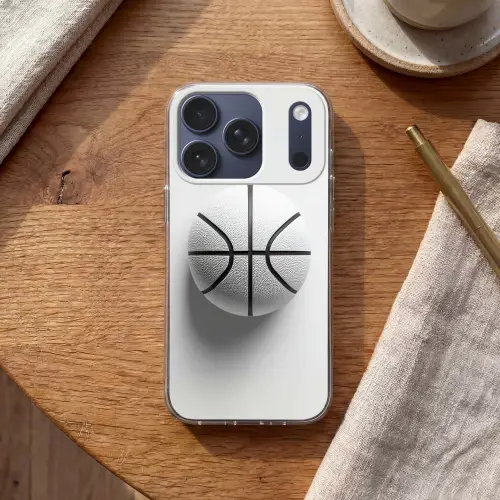Basketbal - Wit - Schaduw - Lijnen Telefoonhoesje iPhone 17 Pro klein -sfeer1