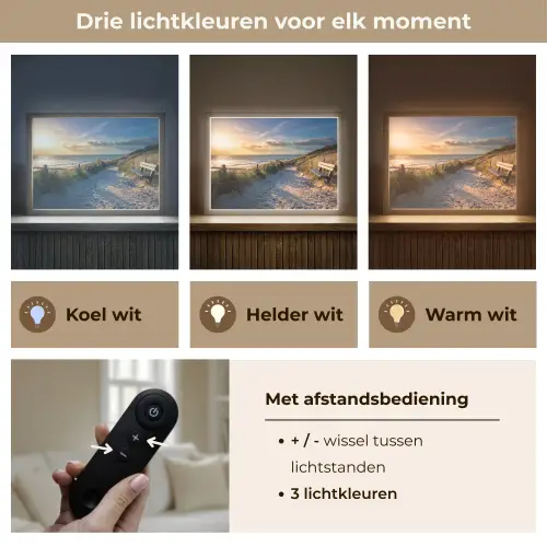 Zonsondergang - Strand - Duin - Gras - Bank Light Box met batterij (Wandlamp) middel -USP_lichtkleurNL