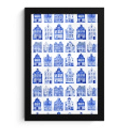 Patroon - Huizen - Blauw fotolijst zwart zonder passe partout klein 224 -3d