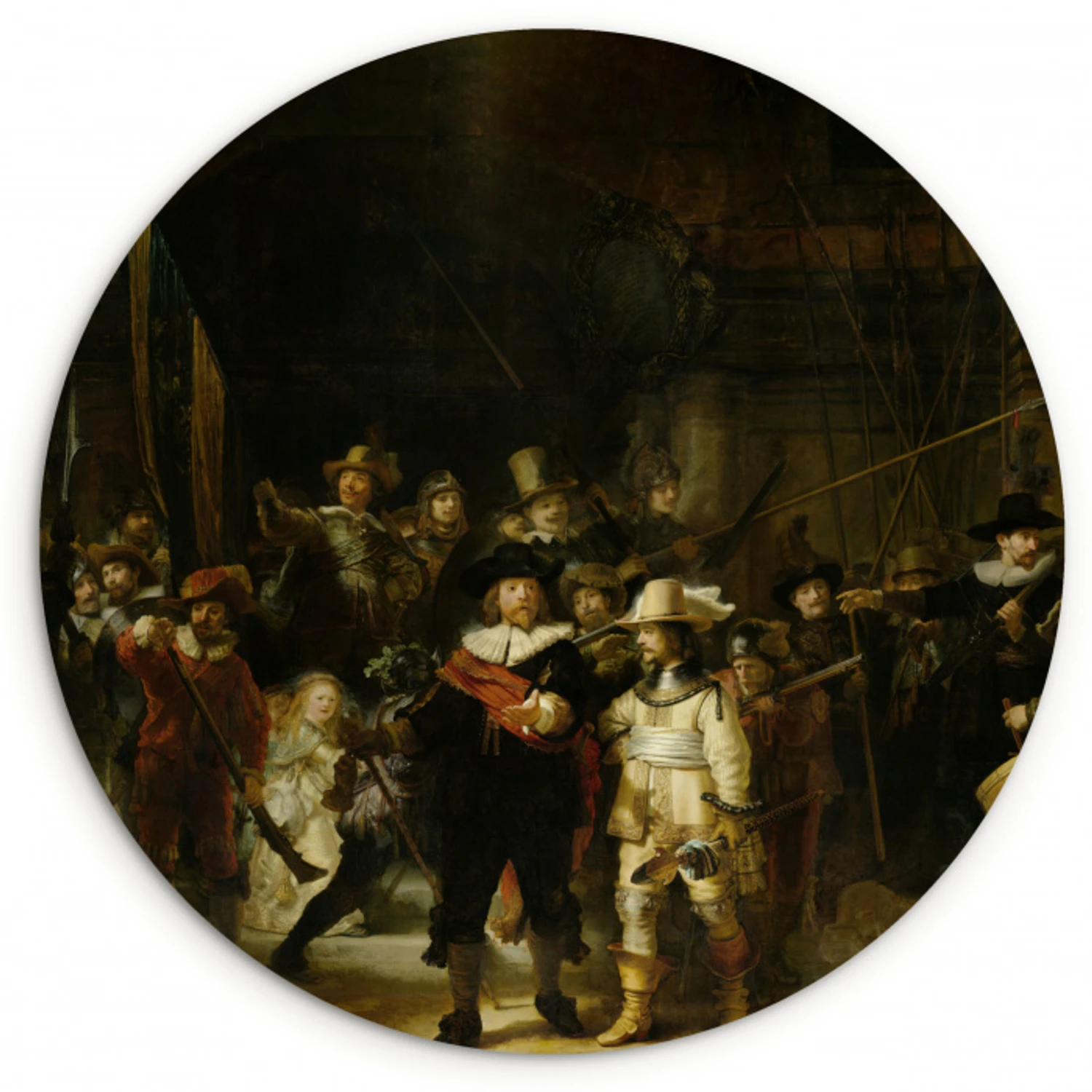De Nachtwacht - Kunst - Oude meesters - Rembrandt Wandcirkel kunststof plaat 5mm dik klein -3d