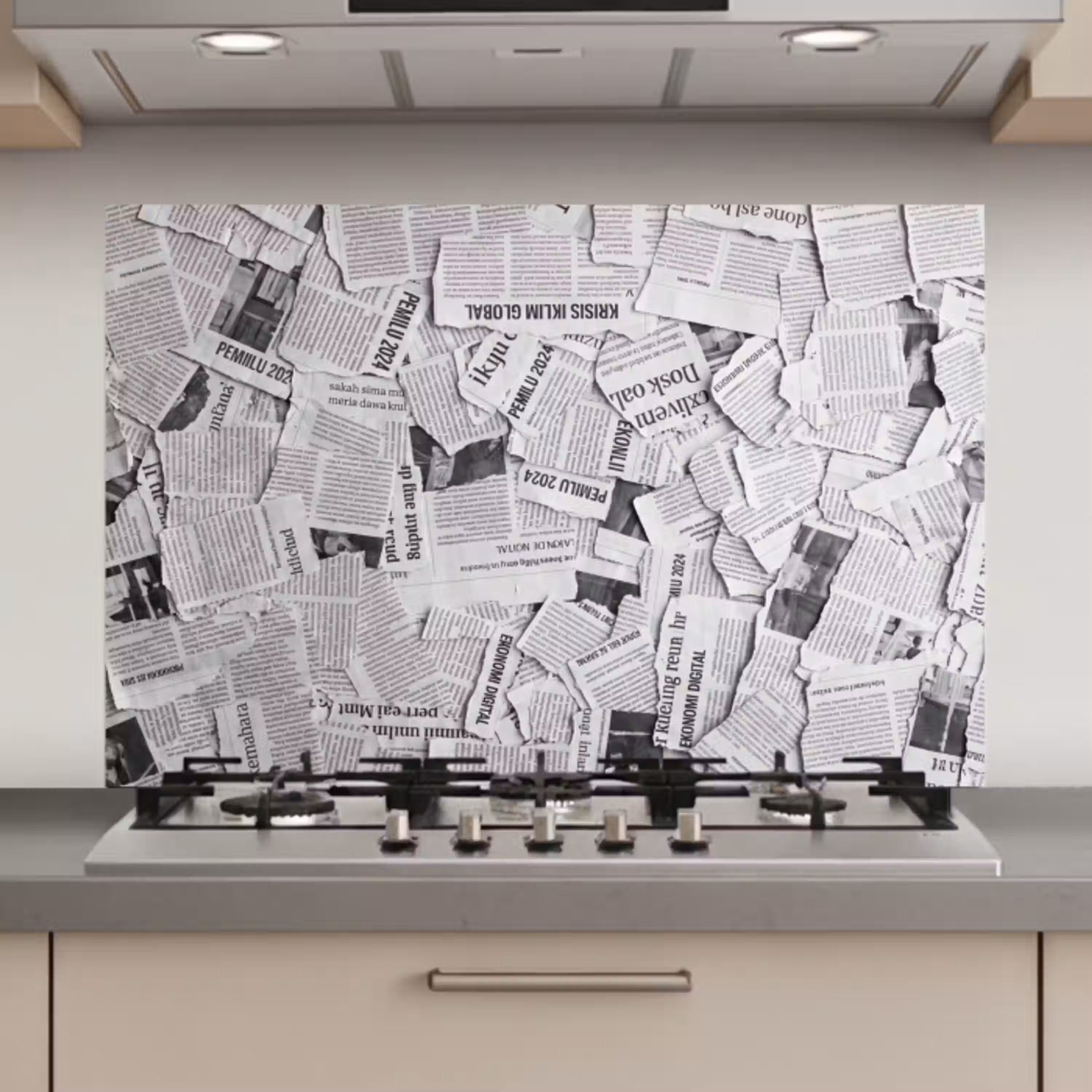 Krant - Versnipperd - Textuur - Zwart-wit - Abstract keuken achterwand spatscherm klein -3d_website