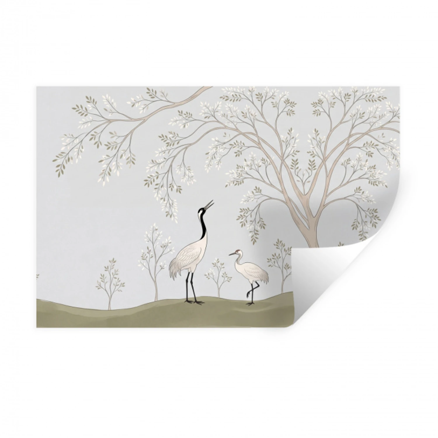 Minimalistisch - Kraanvogels - Blauw Muursticker klein -3d