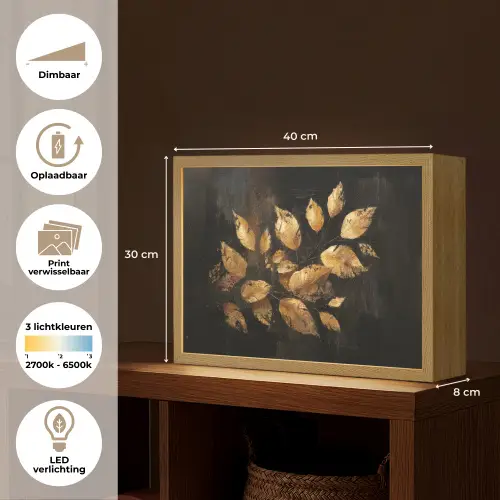 Gouden Bladeren op Donkere Achtergrond Light Box met batterij (Wandlamp) middel -USP_websiteoverzichtNL