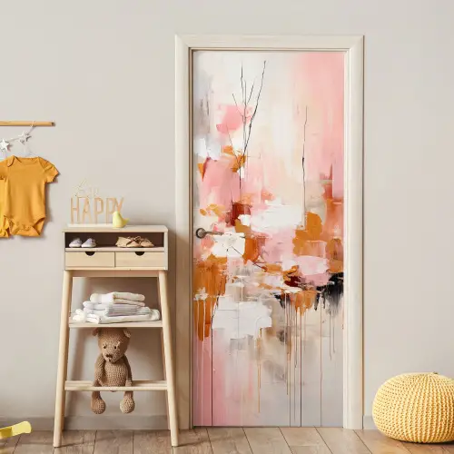 Verf - Roze - Oranje - Abstract - Kunst deurposter klein -sfeer4