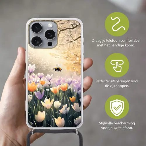 Viooltjes - bij - Zonlicht Hoesje iPhone 16 Pro Max met koord klein -sfeer2_NL