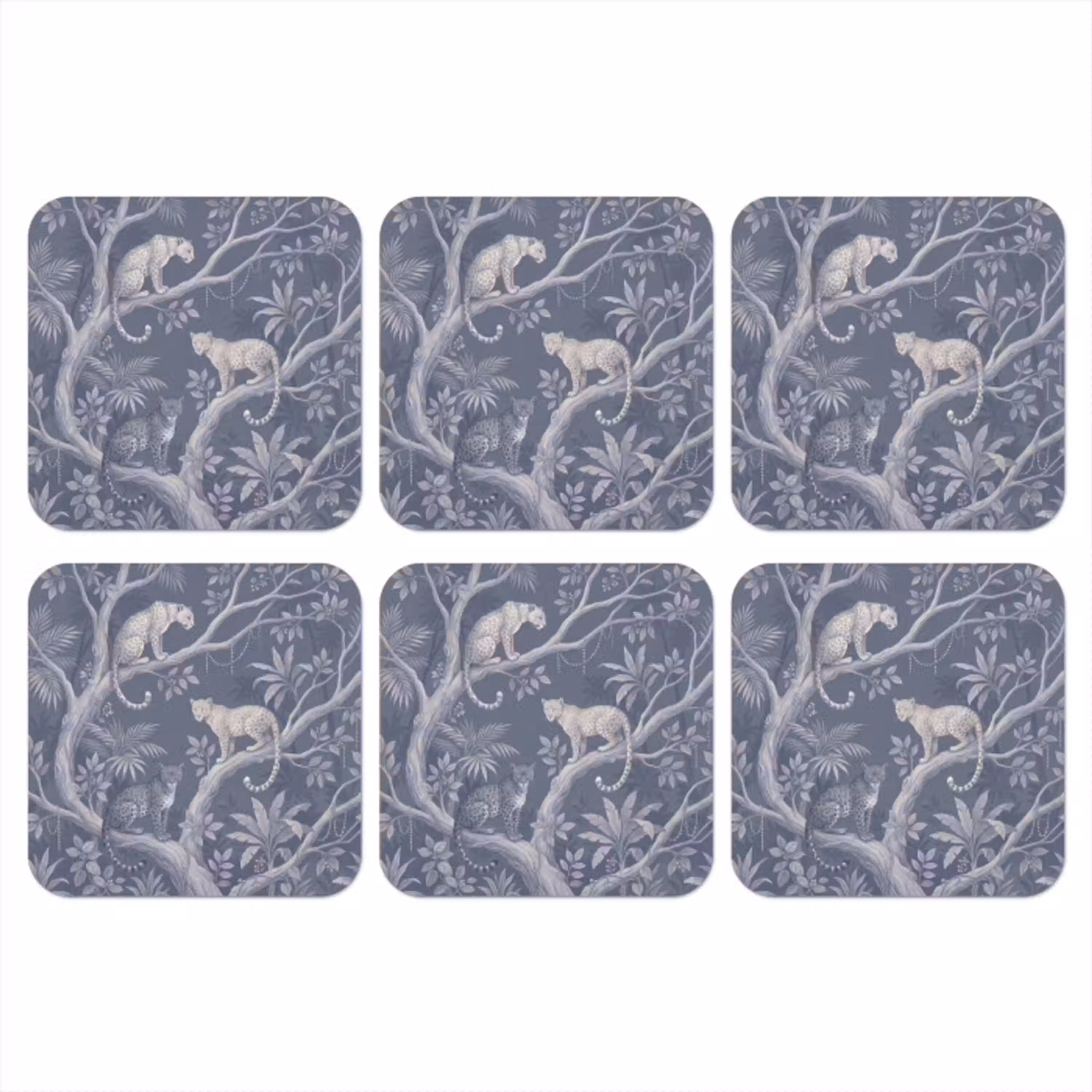 Dieren - Jungle - Illustratie - Bomen - Blauw onderzetter kurk middel -3d