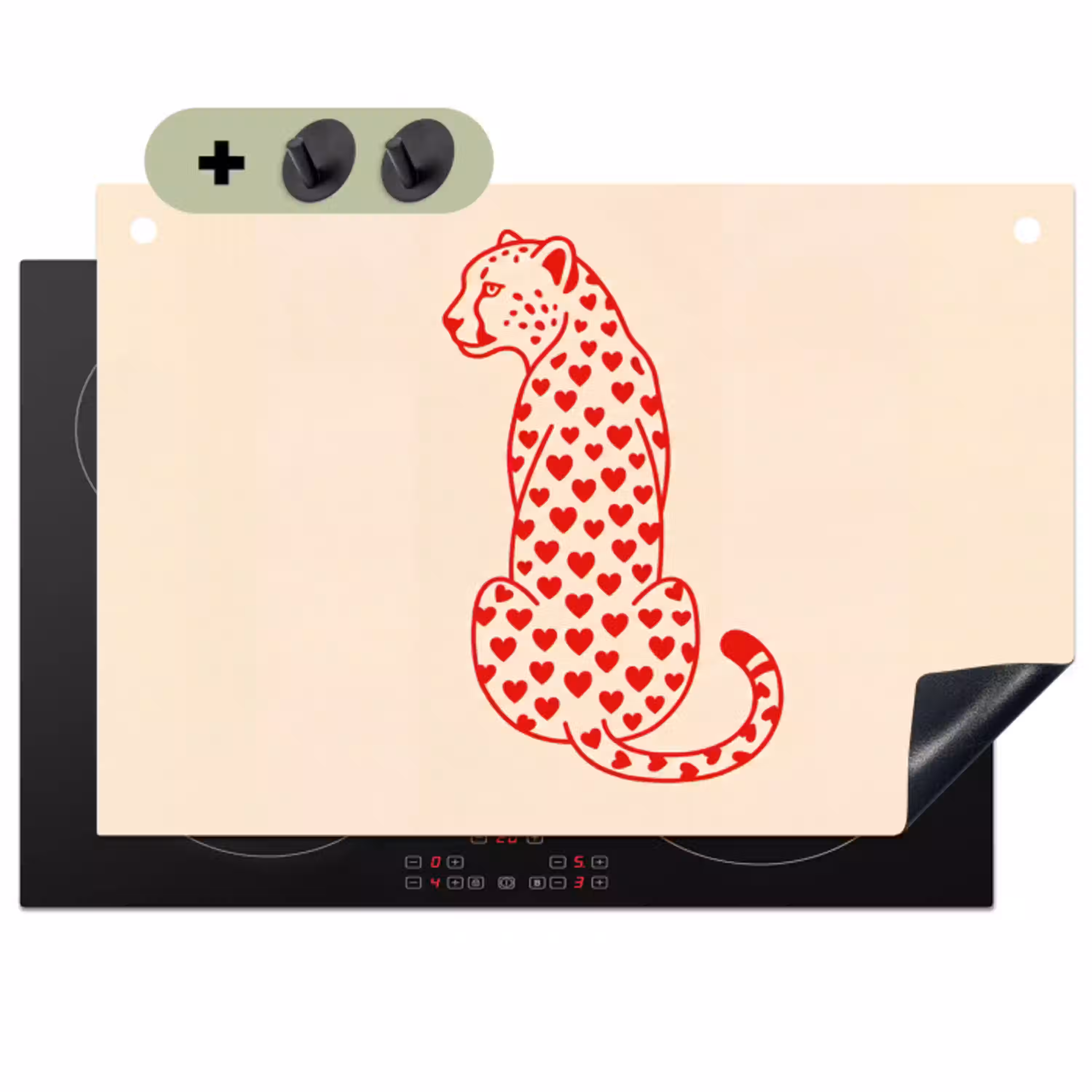 Kat - Harten - Dieren - Modern - Rood Inductie beschemer met haakjes klein -3d