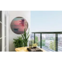 Doorkijk - Strand - Palmboom - Tropisch Wandcirkel tuinposter met ringen klein -buiten1