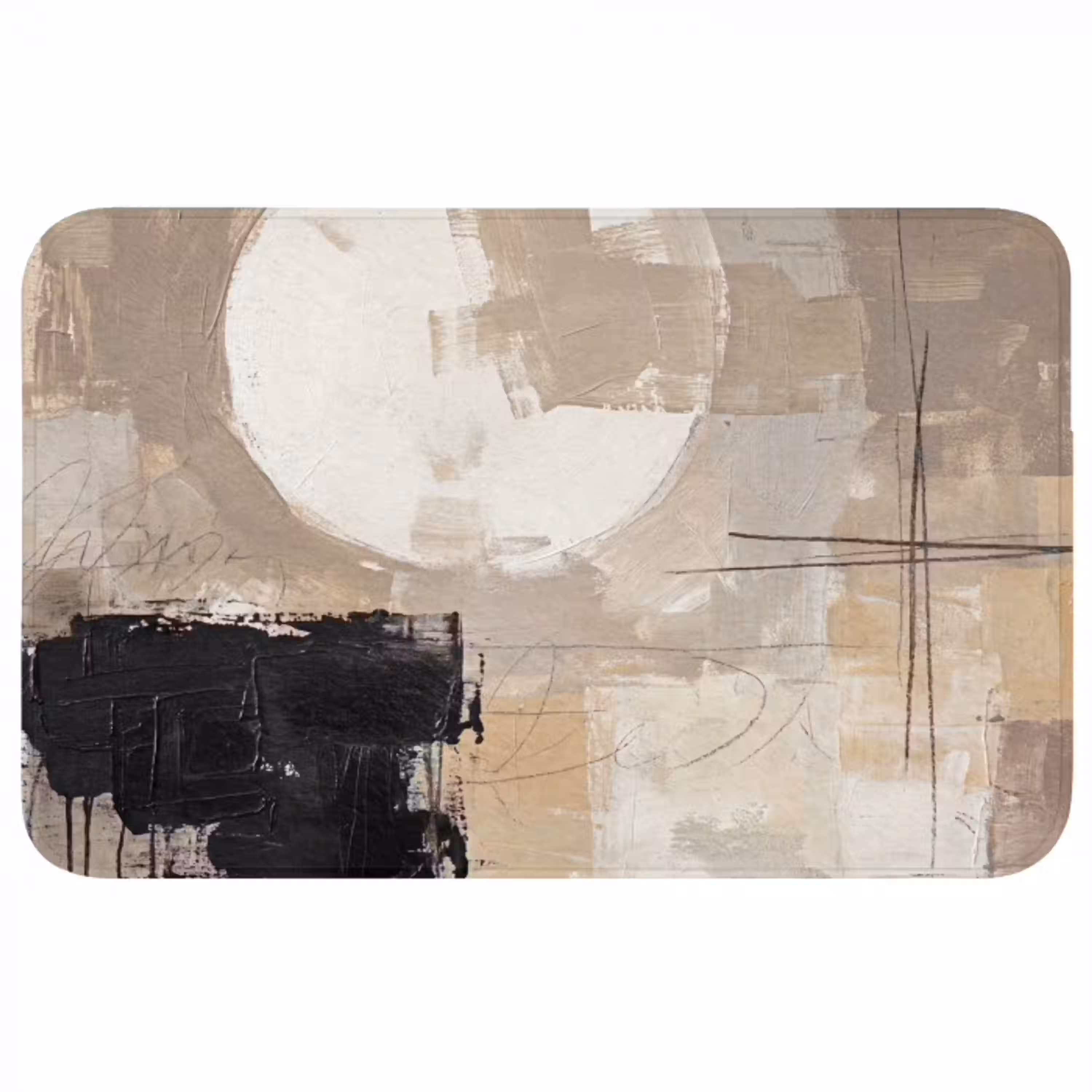 Abstract - Cirkel - Modern - Beige - Zwart - Minimalistisch Badmat middel -3d
