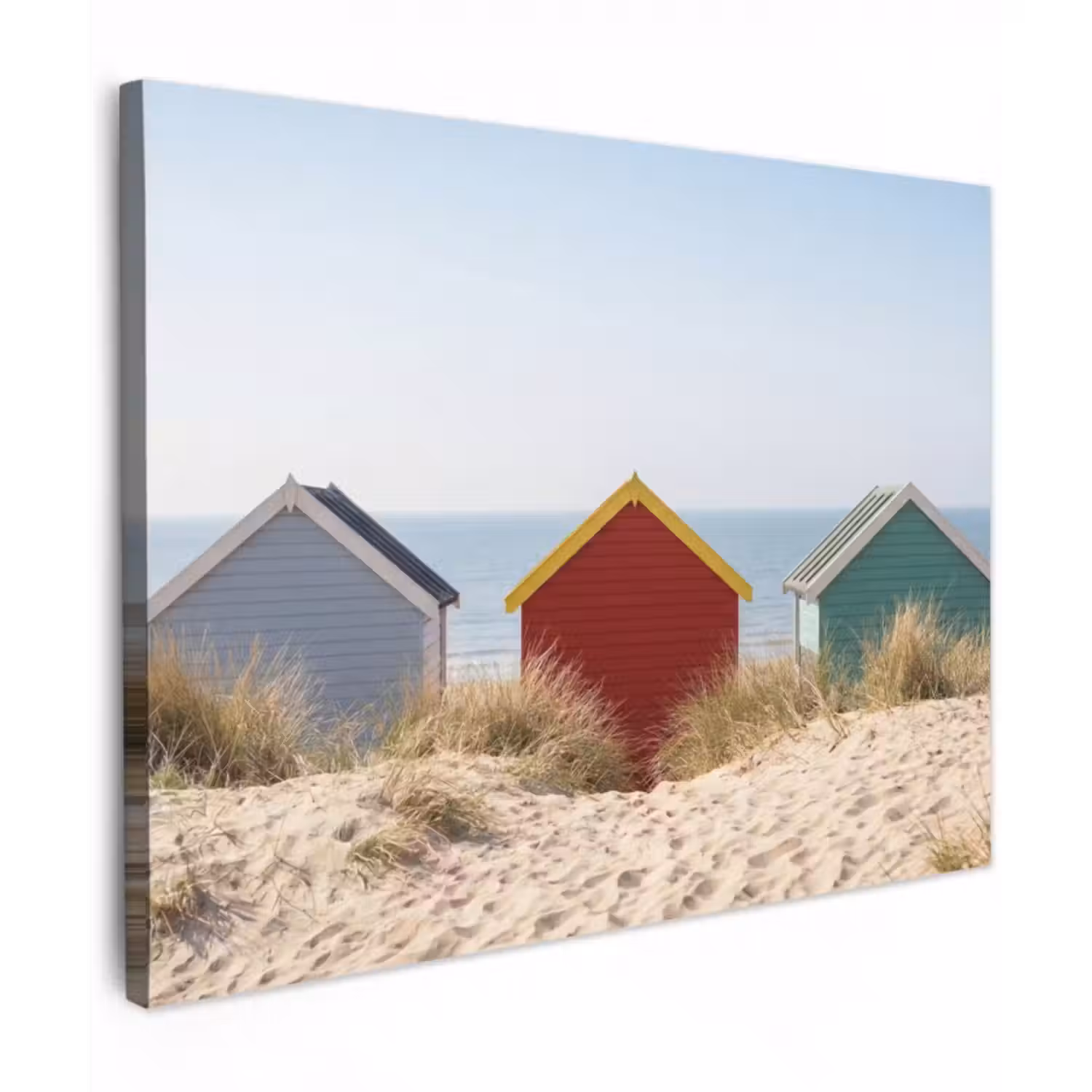 Leinwandbild - Strand - Ferienhäuser - Farbenfroh - Dünen