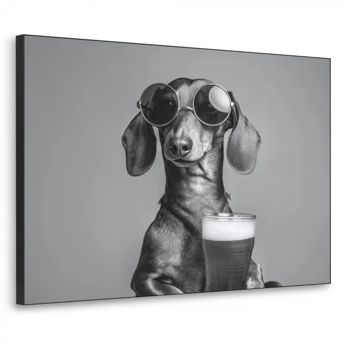 Teckel - Bier - Glas - Bril Textielframe zwart klein -3d