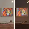 Leeuw - Dieren - Olieverf - Regenboog Light Box met batterij (Wandlamp) middel -sfeer3