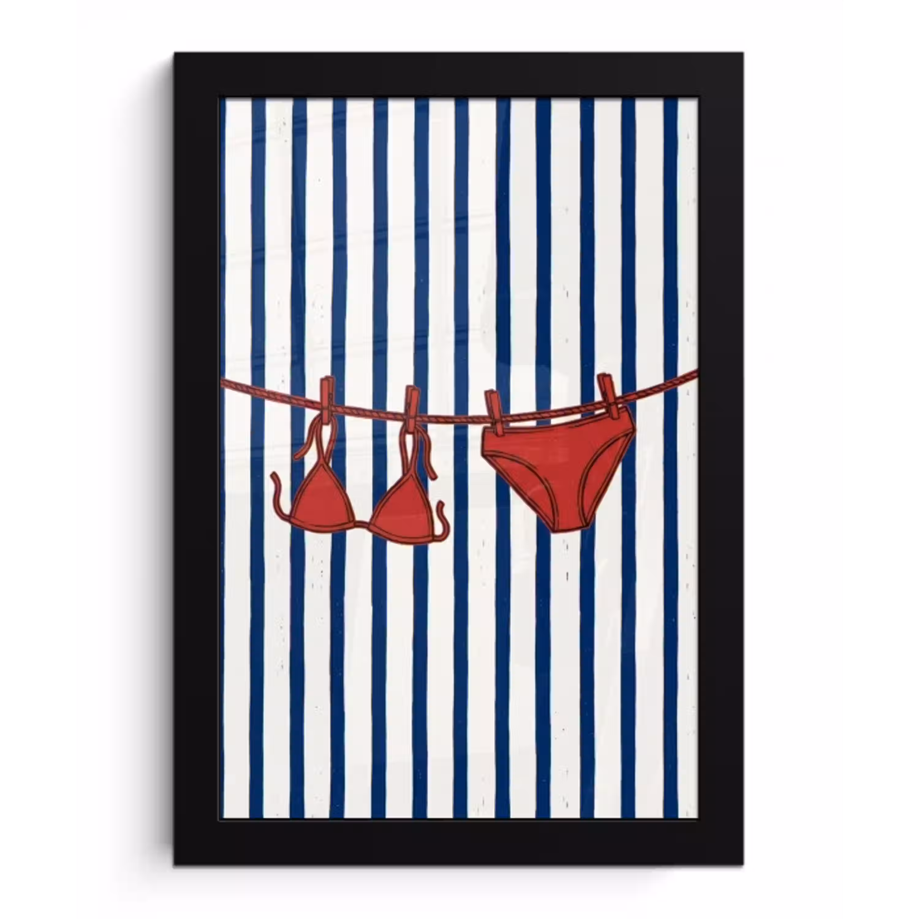 Badkleding - Waslijn - Zomer - Illustratie - Rood fotolijst zwart zonder passe partout klein -3d