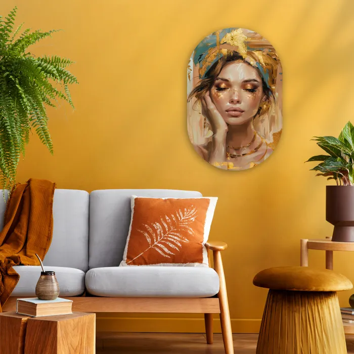 Vrouwen - Portret - Luxe - Goud Wandcirkel Ovaal Forex klein -sfeer4